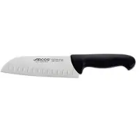 Arcos Couteau Santoku couleur - Prof 290625 avec des poches de nitrum en acier inoxydable et ergonomique en polypropylène noir mangue et 18 cm de lame, vitrine.