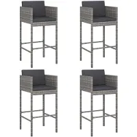 vidaXL Tabouret de bar 4 pcs. avec coussins Gris Poly rotin