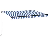 Prolenta Premium Auvent Manuel Rétractable Avec Led 400x350 Cm Bleu Et Blanc