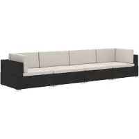 vidaXL Ensemble de salon de jardin 4 pièces avec coussins Poly rotin noir