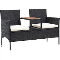 vidaXL Banc de jardin 2 places avec table de thé 143 cm Poly rotin noir