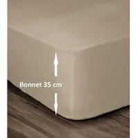 Lovely Home Drap Housse 100% Coton 180x200cm - Bonnet 35cm - Beige