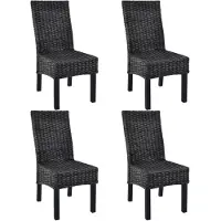 vidaXL Chaises de salle à manger 4 pcs noir Kubu rotin et bois de manguier