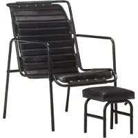 vidaXL Fauteuil de relaxation avec repose-pieds Noir cuir véritable