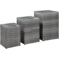 vidaXL Tables d'appoint 3 pcs et dessus en verre Gris Résine tressée