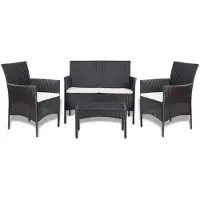 vidaXL Ensemble salon de jardin 4 pièces avec coussins Poly rotin noir