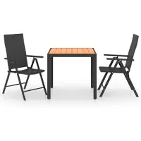 vidaXL Ensemble à manger de jardin 3 pcs noir et marron