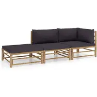 vidaXL Ensemble de salon de jardin 3 pièces avec coussins gris foncé en bambou