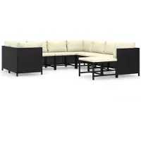 vidaXL Ensemble de salon de jardin 9 pièces avec coussins Poly rotin noir