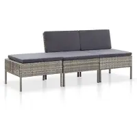 vidaXL Ensemble de salon de jardin 3 pièces avec coussins Poly rotin gris