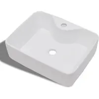 vidaXL Vasque en céramique avec trou pour robinet Blanc Carré