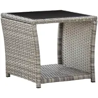 vidaXL Table basse Gris 45x45x40 cm Poly rotin et verre