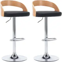 vidaXL Tabouret de bar 2 pcs. noir similicuir et bois courbé