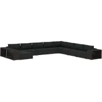 vidaXL Ensemble salon de jardin 11 pièces avec coussins Poly rotin noir