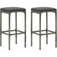 vidaXL Tabouret de bar avec coussin 2 pcs. Gris Poly rotin