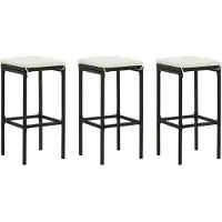 vidaXL Tabouret de bar avec coussin 3 pcs. noir poly rotin