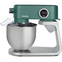 H.Koenig KM128 Mélangeur à pâte professionnel, 800 W, capacité 5 l, 8 vitesses, jusqu'à 1,5 kg de pâte, tête couchée et mobile, pizza, pâtisserie, pain, inox, 78 dB, gris et vert