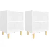 vidaXL Tables de chevet avec pieds en bois 2 pcs Blanc 40x30x50 cm