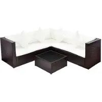 vidaXL Salon de jardin 4 pcs avec coussins Résine tressée Marron
