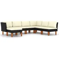vidaXL Ensemble de salon de jardin 7 pièces avec coussins Poly rotin noir