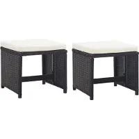 vidaXL Tabouret de jardin 2 pcs. avec coussin d'assise Poly rotin noir