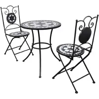 vidaXL Ensemble de jardin Bistro Mosaïque Chaises Table 60 cm Noir Blanc