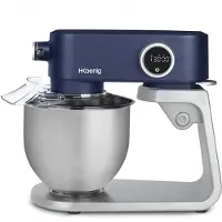 H.Koenig KM126 Mélangeur à pâte professionnel, 800 W, capacité 5 l, 8 vitesses, jusqu'à 1,5 kg de pâte, horizontal et mobile, pizza, pâtisserie, pain acier inoxydable, 78 dB, gris et bleu