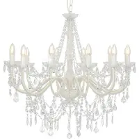vidaXL Lustre avec perles Blanc 12 ampoules E14