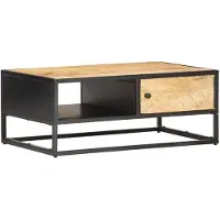 vidaXL Table basse avec porte sculptée 90x55x36 cm Bois de manguier rugueux