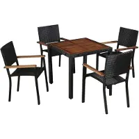 vidaXL Salon de jardin 5 pièces poly rotin acacia massif noir