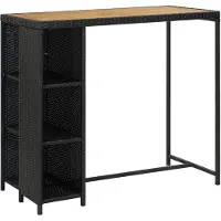 vidaXL Table de bar avec étagère noire 120x60x110 cm Poly rotin