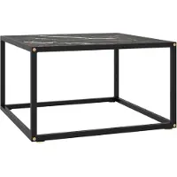 vidaXL Table d'appoint noire avec verre aspect marbre noir