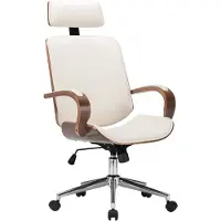 vidaXL Chaise de bureau pivotante avec appuie-tête Crème Similicuir Bois courbé