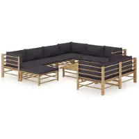 vidaXL Ensemble de salon de jardin 10 pièces avec coussins gris foncé en bambou