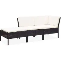 vidaXL Ensemble de salon de jardin 3 pièces avec coussins Poly rotin noir