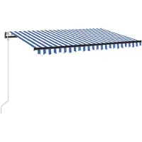 vidaXL Store automatique avec capteur de vent LED 400x300 cm bleu blanc