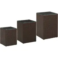 vidaXL Tables d'appoint 3 pcs et dessus en verre Marron Résine tressée