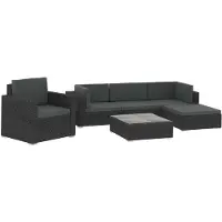 vidaXL Ensemble de salon de jardin 6 pièces avec coussins Poly rotin noir