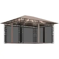 vidaXL Pavillon avec moustiquaire & guirlande lumineuse LED 4x3x2,73 m Taupe