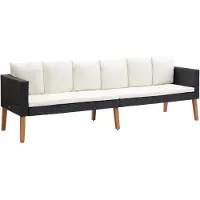 vidaXL Canapé de jardin 3 places avec coussins Poly rotin noir