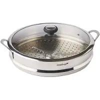 Mastrad OWok Panier vapeur avec couvercle, vapeur, insert vapeur, acier inox, argent, F63880