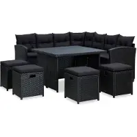 vidaXL Ensemble salon de jardin 6 pièces avec coussins Poly rotin noir