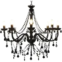 vidaXL Lustre à perles Noir 8 ampoules E14