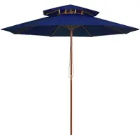 vidaXL Parasol avec double toit et mât en bois bleu 270 cm