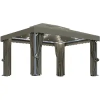 vidaXL Pavillon avec rideaux & guirlande lumineuse LED 4x3 m Taupe
