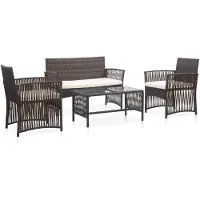 vidaXL Ensemble de salon de jardin 4 pièces avec revêtement Poly rotin brun