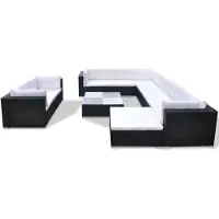 vidaXL Salon de jardin 10 pcs avec coussins Résine tressée Noir