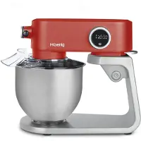Koenig KM124 Mélangeur à pâte professionnel, 800 W, capacité 5 l, 8 vitesses, jusqu'à 1,5 kg de pâte, tête couchée et mobile, pizza, pâtisserie, pain, inox, 78 dB, gris et rouge