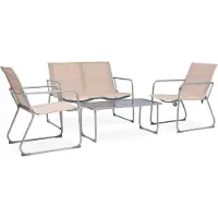 vidaXL Ensemble de salon de jardin 4 pièces tissu et acier Crème