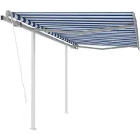 vidaXL Store automatique rétractable avec poteaux 3x2,5 m bleu blanc